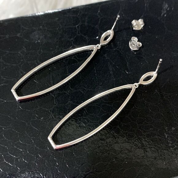 CZ crusted STERLING Silver 925 marquise-shaped drop earrings - Picture 2 of 5